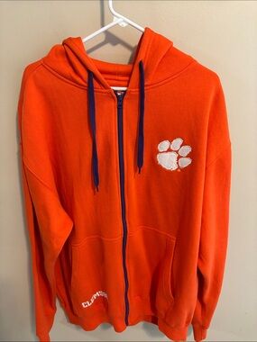 E5 Clemson Tigers Full Zip Hoodie Jacket Mens XL Orange Purple Paw Print NCAA